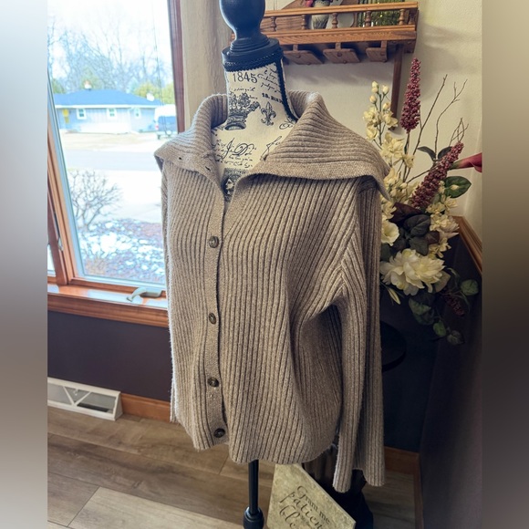 Joie Ribbed Button Front Foldover Collar Sweater Cardigan - Picture 3 of 8